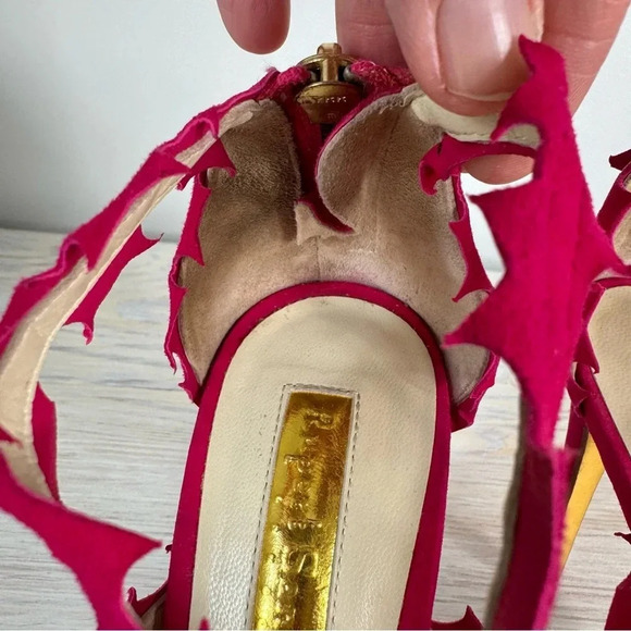 Rupert Sanderson Floria Pink Fuchsia Suede Cutout Peep Toe Heeled Sandals - Picture 11 of 16